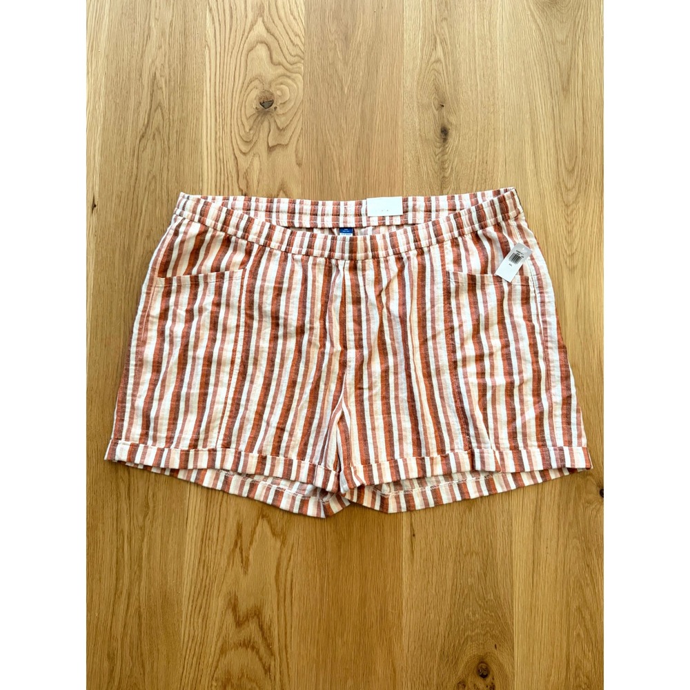 Old Navy High Rise Striped Linen Blend Shorts Brown Pink Ivory XXL - NWT